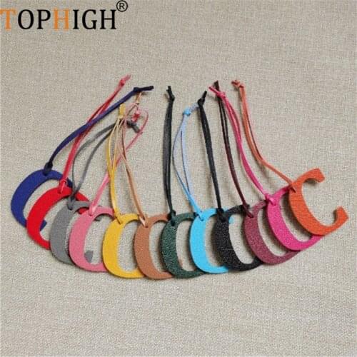 TOPHIGH Wholesale Luxury Genuine Natural Leather English Letter C Keychain Backpack Pendant Ladies Women Bag Charm Original