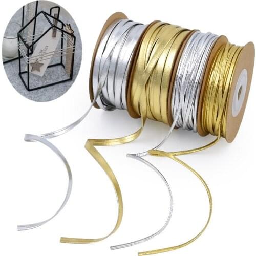 15m/roll Flat Thread Rope Shiny Gold Silver Artificial Leather String Stretch Cord for DIY Making Craft 2mm/5mm