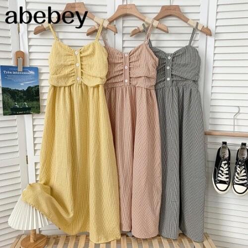 Vintage V-neck sleeveless off shoulder Dress high waist pleated single breasted print mid-length A-line Dress 2021 New Summer