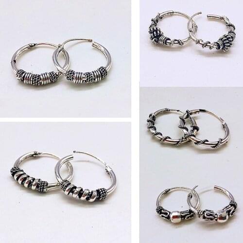 Vintage Silver Color Alloy Hoop Earrings For Women Men Jewelry Handmade Small Circle Earrings Hoops Party Gift