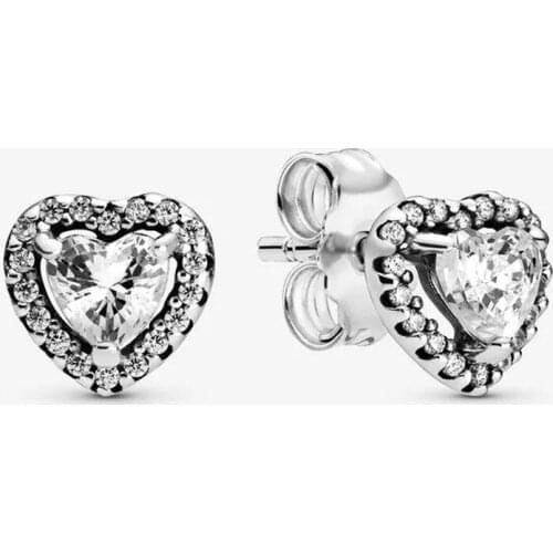 S925 Sterling Silver Sublime Heart Stud Earrings Full Clear Zircon Noble Luxury Retro Heart Earrings Original Fine Jewelry Gift