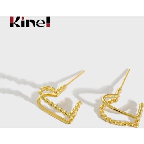 Kinel 2021 New Silver 925 Jewelry Double Heart Earrings for Women Fashion 18 Real Gold Plated Wedding Party Gift Accessories