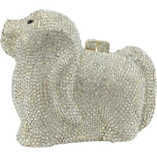 Boutique De FGG Bling Puppy Dog Women Crystal Evening Clutch Bags Ladies Gala Dinner Rhinestone Purse Wedding Handbag