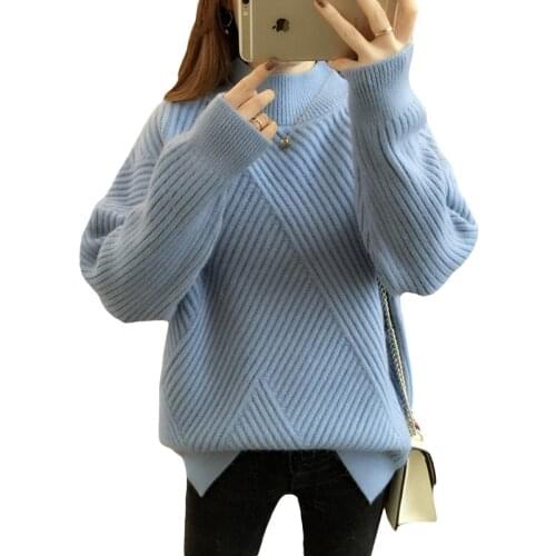 Women Casual Sweater 2018 New Arrival Thick Warm Autumn Winter Pullovers Solid Mandarin Collar Wool Sweater RE0762
