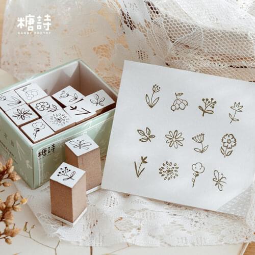 12pc/set salt style cute wooden rubber stamps for DIY scrapbooking decoration Journal crafts Kawaii