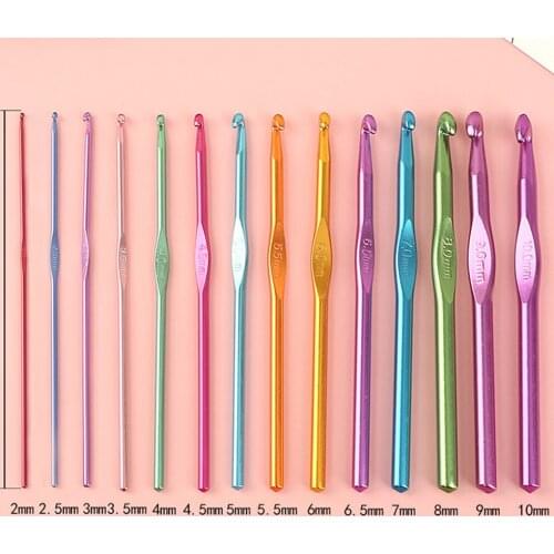 14Pcs 2 mm - 10 mm Mixed Metal Crochet Hook for Loom Tool Band DIY Multicolour Aluminum Crochet Hook Knit Needles Set