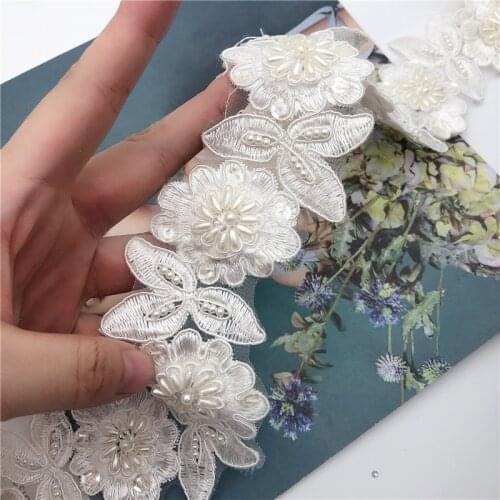 15yards Beaded Embroidered Venise Floral Wedding Edging Bridal Lace Trimming 1.7"