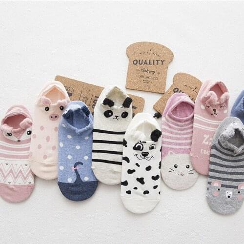 200pairs/lot women cute 3D cartoon cotton Invisible sock with ear/3D animal panda/pig/fox/dog/cat Invisible sock with ear