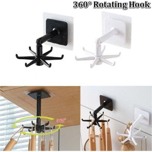 360 Degree Rotatable Hook Punch-free Multipurpose Wall Mounted Plastic Home Storage Hook Accessories Kitchen Bathroom Organizers
