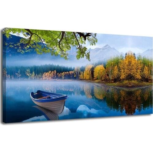 5D Diy Diamond Painting Full Square Mountain lake boat forest Diamond Embroidery Landscape Picture Of Rhinestones MosaicZP-699
