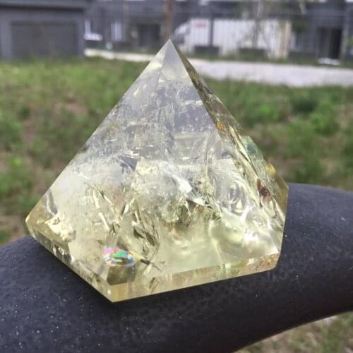 6 sides Natural quartz crystal polytope Citrine quartz crystal pyramid Yellow crystal reiki pyramid