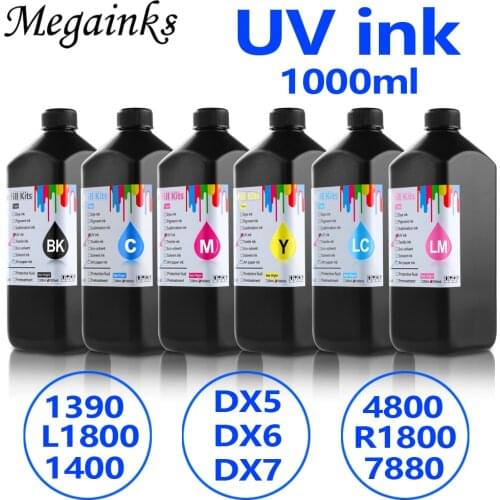 6Color 1000ML Soft / Hard LED UV Ink for Roland for Mimaki for Mutoh Epson DX3 DX4 DX5 DX6 DX7 Printhead Flatbed Inkjet Printer