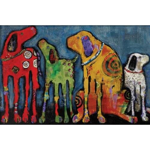 Abstract art Dogs paintings Best Friends animal oil canvas artwork cute picture for family room Children room decor handmade