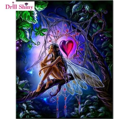 Needlework Diamond Embroidery Rhinestones Mosaic Painting Cross Stitch Kits Dragonfly Fairy Girl Forest Elf Heart ,home decor