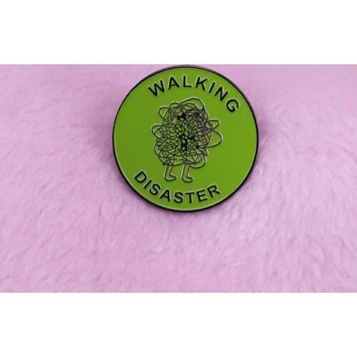 Walking disaster brooch green hot mess funny goofy pun cartoon flair addition