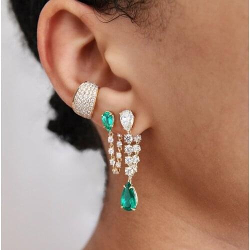 Gold Silver Color Tear Drop Tennis Chain CZ Earrings 5A Clear CZ Station Link Chain Tassel Earring Fashion Women Jewelry