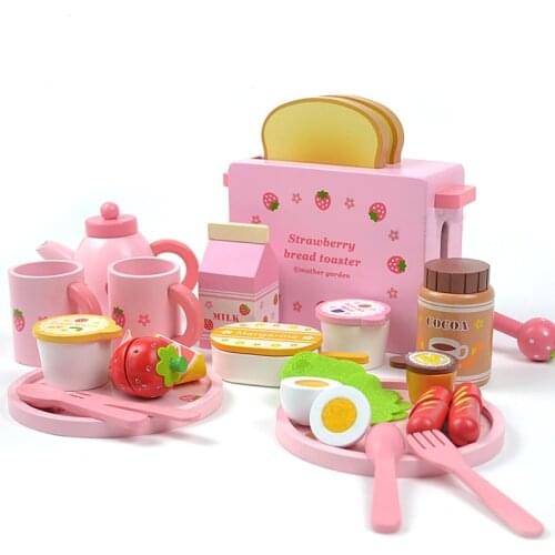 Mother garden childrens wood playhouse game toy toast bread toaster wooden child kitchen toys set