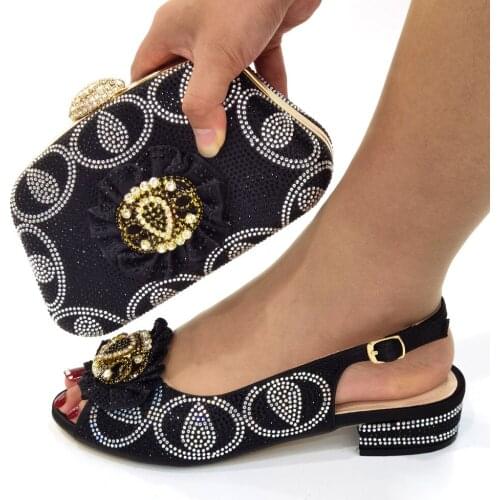 Doershow Italian Shoes and Bags To Match Shoes with Bag Set Decorated with Rhinestone Nigerian Women Wedding Shoes set! SOP1-7