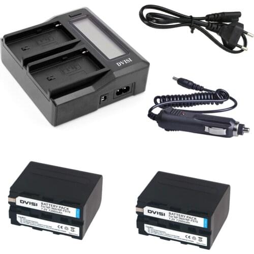 Dual Faster Charger with LCD Display & 2pcs 7200mAh NP-F970 F970 NP-F960 Rechargeable Battery for Sony F975 F970 F960 190P 198P