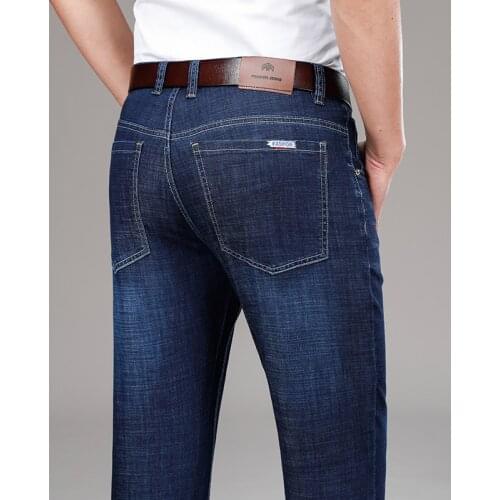 2021 Spring Summer New MenS Stretch Straight Jeans Business Casual Loose Fashion Thin Denim Trousers Male High-End Brand Pants