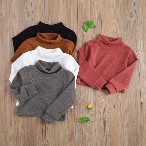 FOCUSNORM 2-7Y Causal Infant Kids Girls Boys T Shirts Tops 2-7Y Solid Long Sleeve Pullover Turtleneck Autumn Spring Outfits