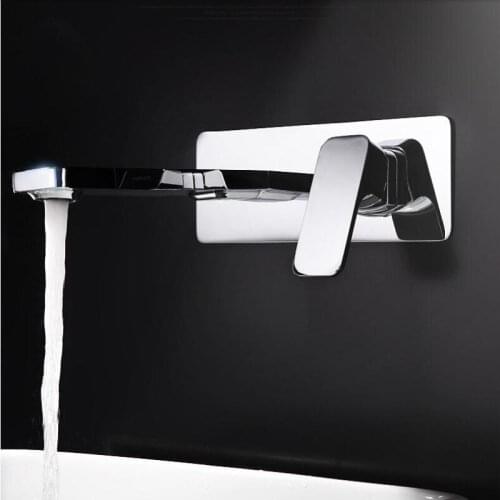 Chrome Bathroom Basin Faucet Wall Mounted Water Mixer Tap Chrome Sink Single Lever Hot and Cold Embedded Tap