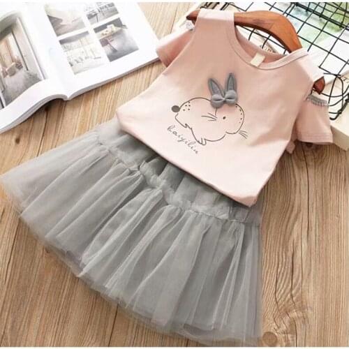 Kid Girls Clothing Set 2021 Summer T Shirt Kids Dress Clothes Outfits New 2Pcs Suit Dress Lovely rabbit Birthday Present