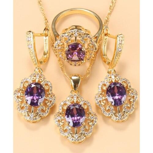 Gold- Color Bride-Bridesmaid Costume Jewelry Natural Crystal Earrings And Necklace Sets For Women Wedding Gift