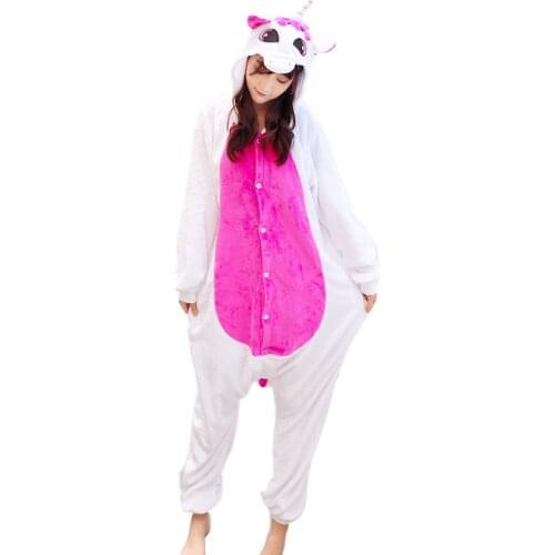 Animals Pink Unicorn Costume Adult Men Onesies Kigurumi Flannel Women Anime Jumpsuit Disguise Unicornio Onepiece Hooded Suit