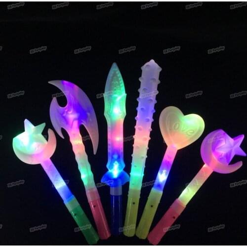 Colorful LED Glowing Moon Star Mace Magic Sticks Toy Concert Bar Flashing Stick Wands Light Flashing Toys Party Favors