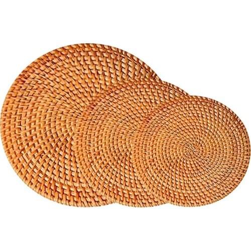 Round Braided Rattan Tablemats Rattan Coasters Natural Heat Resistant Mats Table Place Mats Weave Placemats For Kitchen