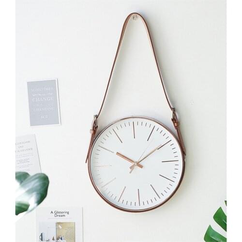 [MGT] 30cm Modern concise style Leather belt ornaments wall-mounted clockHome Hotel Wall Hanging decoration craft ornaments