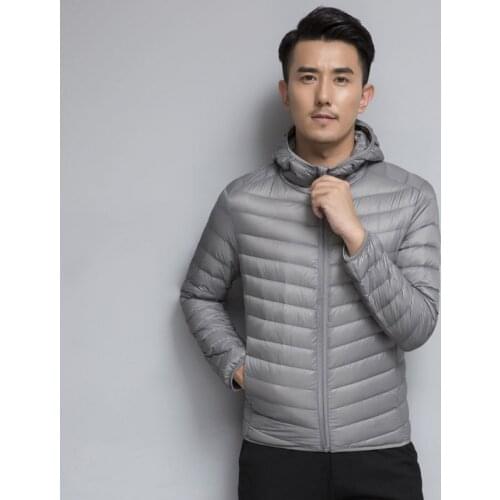 Fashion mens thin light down jacket Autumn Winter men Standing collar&hooded White duck down coat male Solid color slim outwear