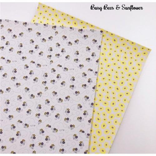 New Rainbow 2pcs of 30x22cm/lot Busy Bees & Sunflower bundle Pu Litchi faux leather bow making material, DIY handmade crafts