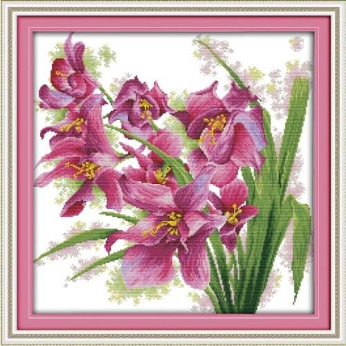 Joy Sunday Cross Stitch Embroidery Kits 14CT Printed Cross Stitch Kits Orchid Pattrens DIY Handmade Needlework Home Wall Decor