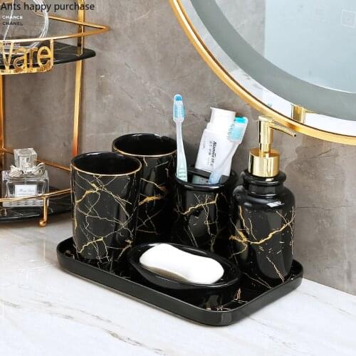 Marbling Ceramics Bathroom Five Piece Set Home Bathroom Supplies Toiletry Set Combination Lotion Bottle Toothbrush Cup Soap Dish