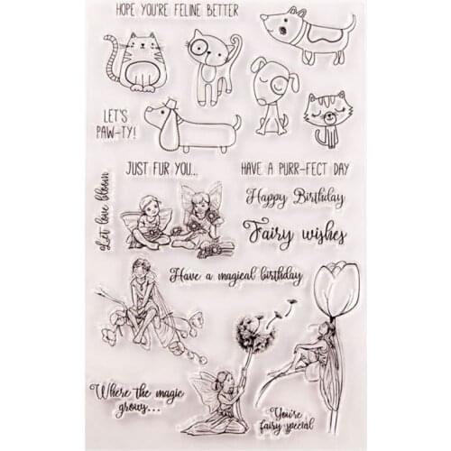 Puppy Kitten Fairy Clear Stamp and Metal Cutting Dies Set Scrapbooking Cardmaking Stamp and Cutting Dies