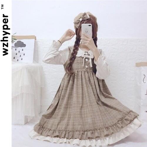 New Arrival 2 Colors Lattice Gothic Lolita Dress Soft Sisiter Lace Dress Women Princess Dress Girl Halloween Costumes