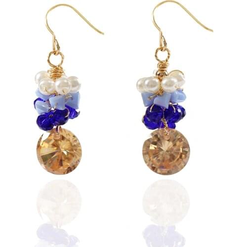 LANFLORA new colorful Crystal earrings handmade women earrings fashion copper alloy earrings for girlfriend birthday gift