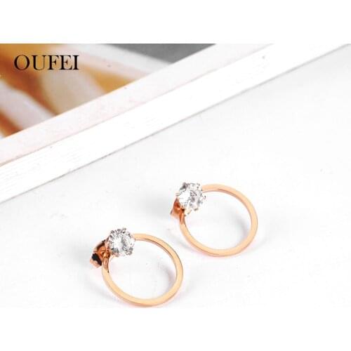 OUFEI Rose Gold Charm Stud Earrings Stainless Steel Jewelry Woman Vogue 2019 For Lovers Fine Jewelry Accessories Bohemian