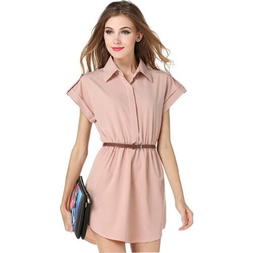Dresses Women 2021 Chiffon Mini Sexy Europe womens large-size Lapel Dress Free Belt Clothing Vestidos HJY1141