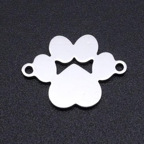 5pcs/lot 100% Stainless Steel Dog Paw Connector Pendants Wholesale Jewelry Making Charms Never Tarnish Top Quality