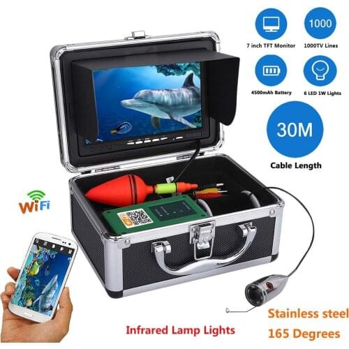 WiFi Underwater Fishing Camera Fish Finder for iOS for Android 7" Color Monitor 15/ 30/50 m Cable 1000TVL Camear Fishfinder