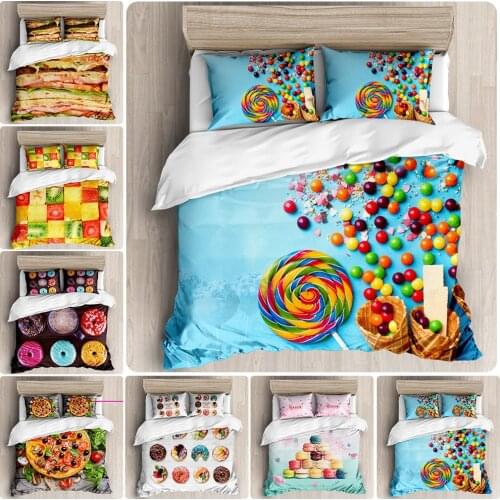 Food Donuts Candy Biscuits Four-piece Set 3D Digital Print 2020 New Three-piece Set Quilt Cover Wish Sheet