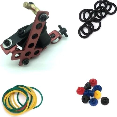 Red Tattoo Machine Gun Supply 10-Wraps Coil Liner Shader O-Ring Needle Pads Set