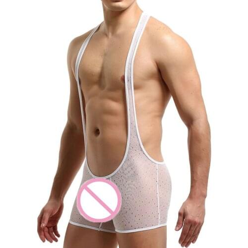 Sexy Mens Undershirts Leotard Hollow Out Transparent Ultra-thin Gay Underwear Bodysuits Shorts Wrestling Singlet Jumpsuits