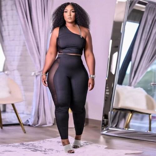 Hirigin Sexy Mesh Sheer Two Piece Set Off Shoulder Crop Top Fitness Pants for Women Workout Summer Outfits Club Matching Sets