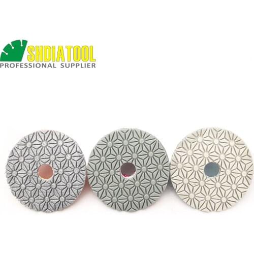 SHDIATOOL Dia 100mm/4" 3-Steps Diamond Resin Bond polishing Discs Wet high quality Flexible Polishing Pads For Stone Marble