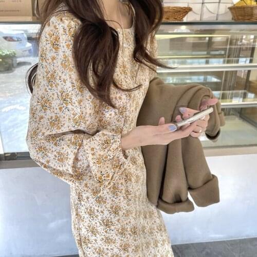 Style Youthful-Looking Inner Floral Dress Lace-up WaistSlimming Dress Women
