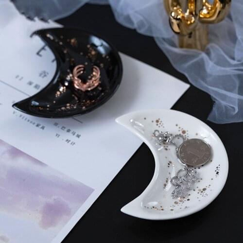 Nordic Ceramic Moon Shape Small Jewelry Dish Earrings Necklace Ring Storage Plates Fruit Dessert Display Bowl Decoration Tray